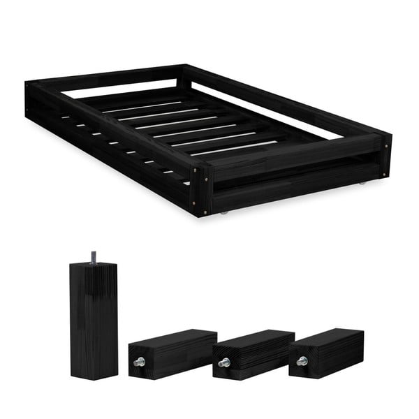 Sada čiernej zásuvky pod posteľ a 4 predĺžených nôh Benlemi, pre posteľ 120 × 200 cm