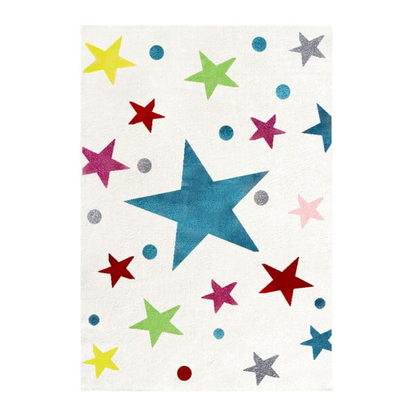 Biely detský koberec s farebnými hviezdami Happy Rugs Stars, 80 x 150 cm