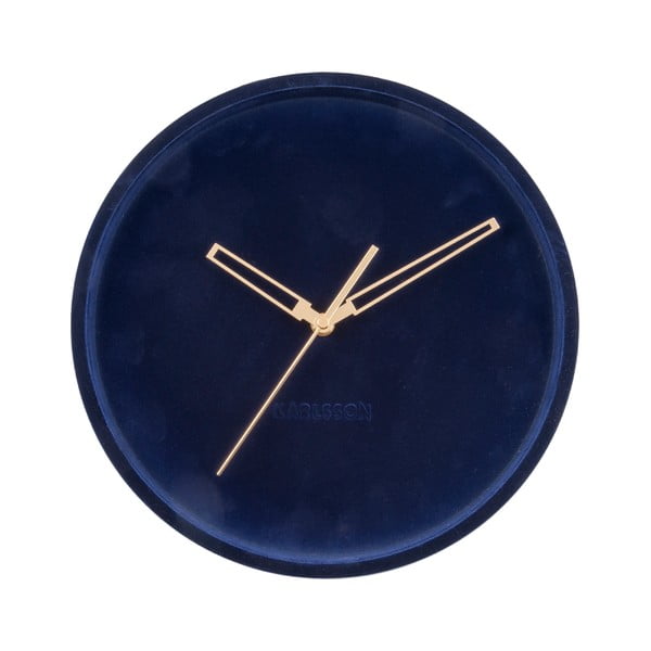 Tmavomodré zamatové nástenné hodiny Karlsson Lush, ⌀ 30 cm