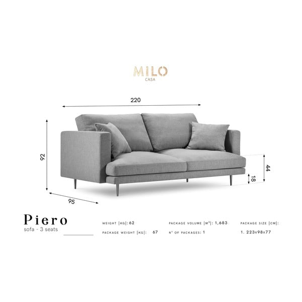 Fľaškovozelená pohovka Milo Casa Piero, 220 cm-image-2