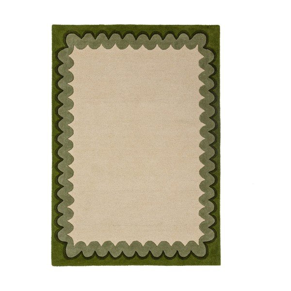 Zelený/v prírodnej farbe ručne tkaný vlnený koberec 140x200 cm Wiggle Wool – Flair Rugs