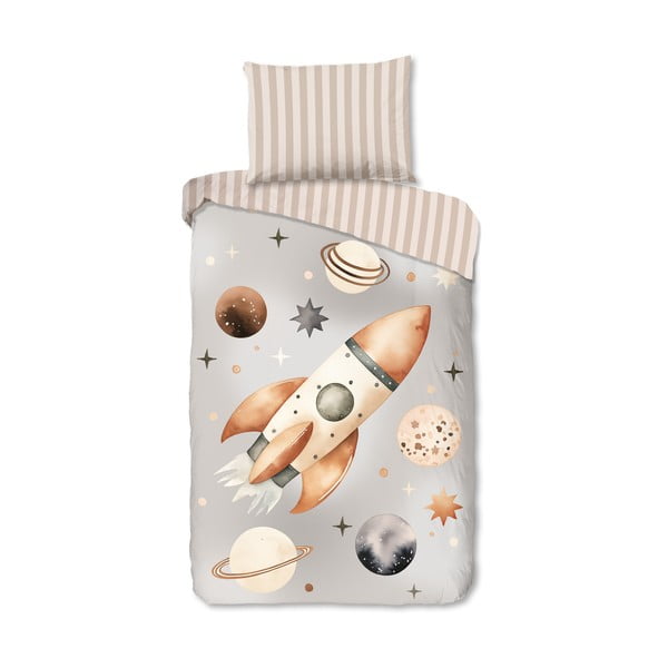 Sivobéžové bavlnené detské obliečky na jednolôžko 140x200 cm Explore – Good Morning