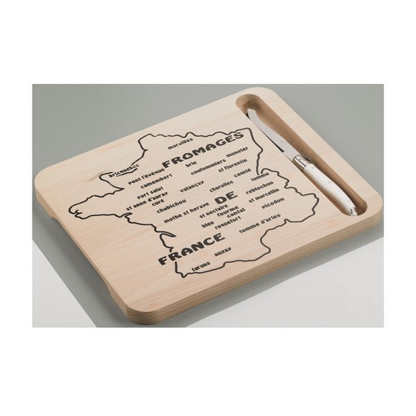 Set drevenej doštičky s motívom mapy Francúzska a noža na syry Jean Dubost