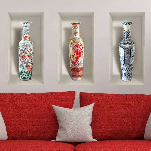 Sada 3 3D samolepiek na stenu Ambiance Ceramic Vases