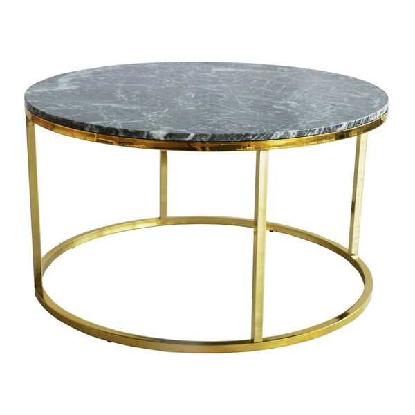 Zelený mramorový konferenčný stolík s podnožou v zlatej farbe RGE Accent, ⌀ 85 cm