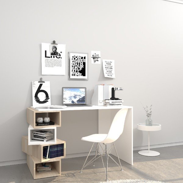 Biely pracovný stôl so svetlohnedými detailmi Damon, šírka 120 cm-image-1