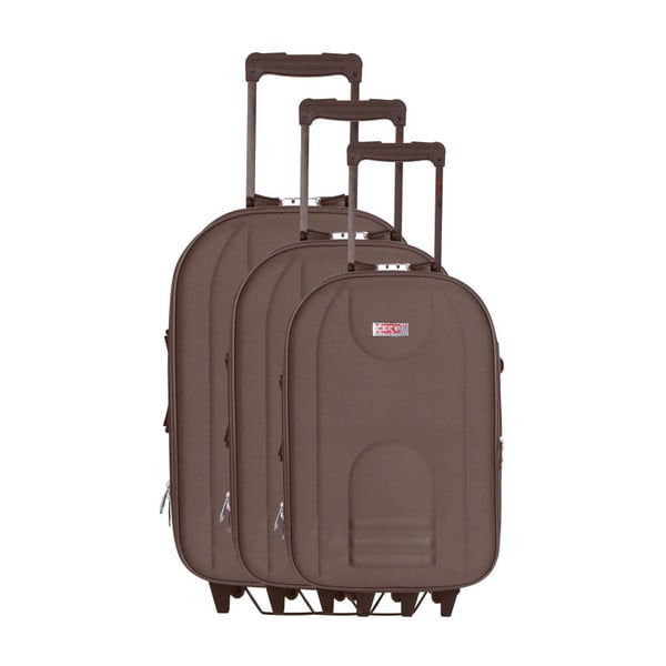 Sada 3 hnedých cestovných kufrov na kolieskach Hero Airplane