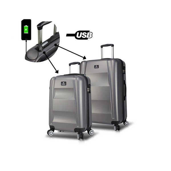 Sada 2 sivých cestovných kufrov na kolieskach s USB porty My Valice LASSO Cabin & Medium-image-2