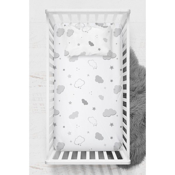 Biela napínacia detská plachta do postieľky z bavlny Renforcé 70x120 cm Bulut – Mijolnir-image-1