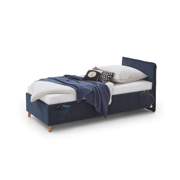Tmavomodrá čalúnená detská posteľ s úložným priestorom s roštom 140x200 cm Fun – Meise Möbel-image-2