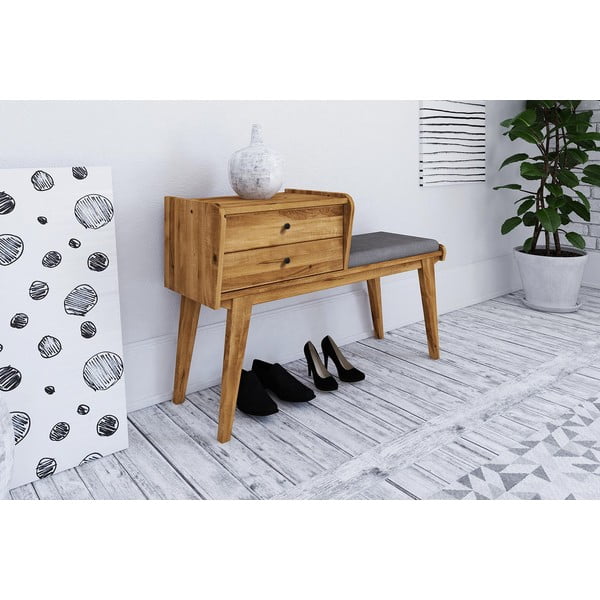 Lavica so zásuvkami z dubového dreva so svetlosivým sedákom Retro - The Beds-image-1