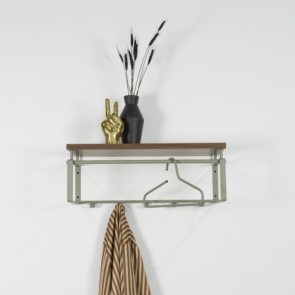 Hnedý/sivozelený kovový nástenný vešiak s poličkou 70 cm Rex – Spinder Design-image-1