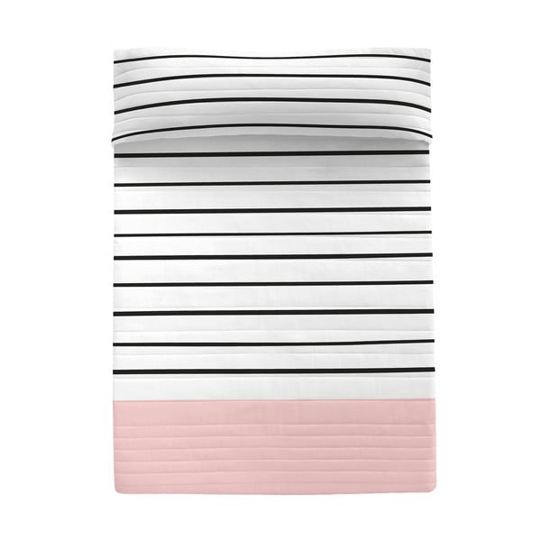 Čierno-biely/ružový bavlnený prešívaný pléd 240x260 cm Blush – Blanc