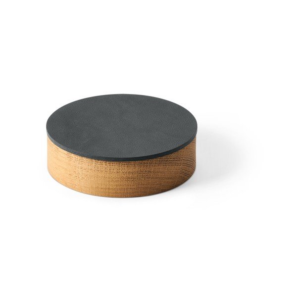 Antracitový/v prírodnej farbe drevený/z eko kože úložný box s vekom/dekoratívny ø 11x3,5 cm Circle Nupo – LIND DNA
