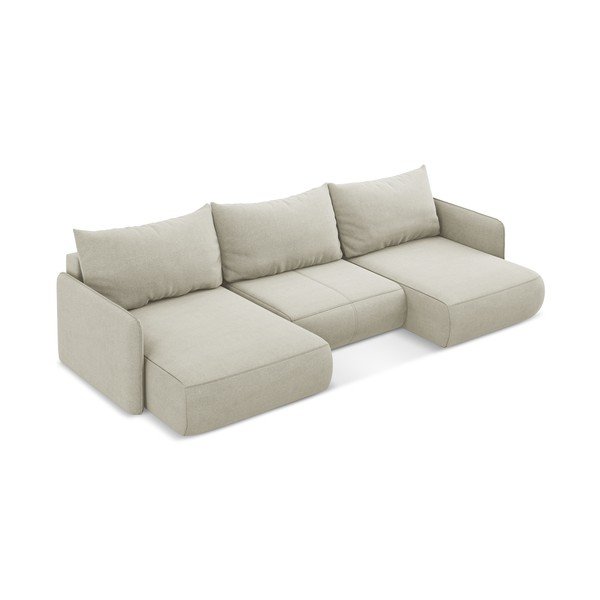 Krémovobiela rozkladacia/s úložným priestorom rohová pohovka Nanea – Makamii-image-3