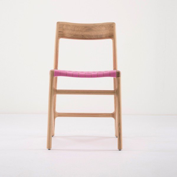 Jedálenská stolička z masívneho dubového dreva s ružovým sedadlom Gazzda Fawn-image-4