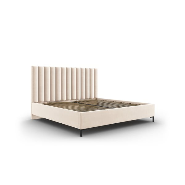 Béžová čalúnená dvojlôžková posteľ s úložným priestorom s roštom 200x200 cm Casey – Mazzini Beds
