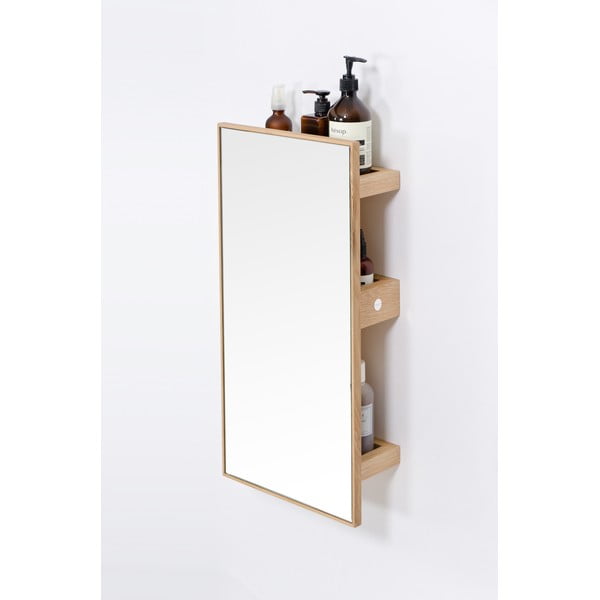 Police so zrkadlom z dubového dreva v prírodnej farbe 31x61,5 cm Slimline – Wireworks-image-4