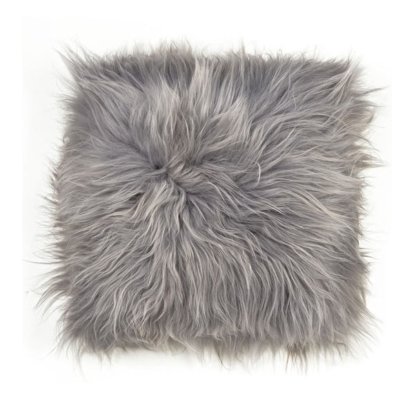 Sivý kožušinový podsedák s dlhým vlasom Arctic Fur Gris, 37 × 37 cm