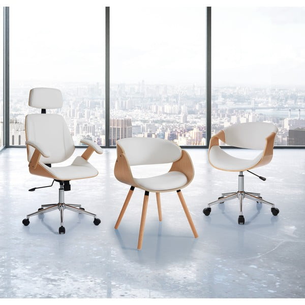 Kancelárska stolička z imitácie kože v bielo-prírodnej farbe Visby – Tomasucci-image-1