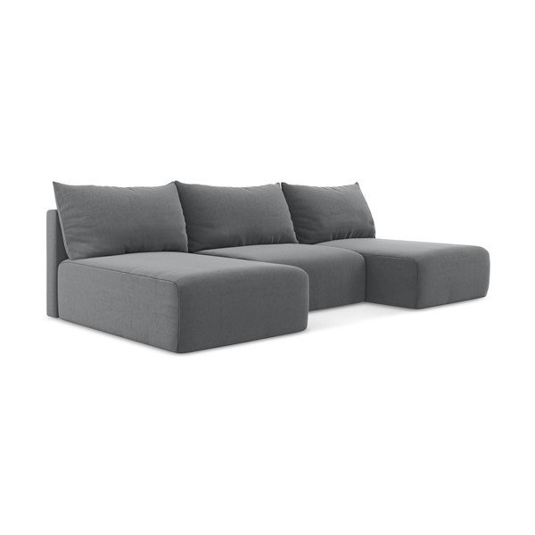 Sivá zamatová rozkladacia/s úložným priestorom rohová pohovka (do tvaru "U") Kalena – Makamii-image-2