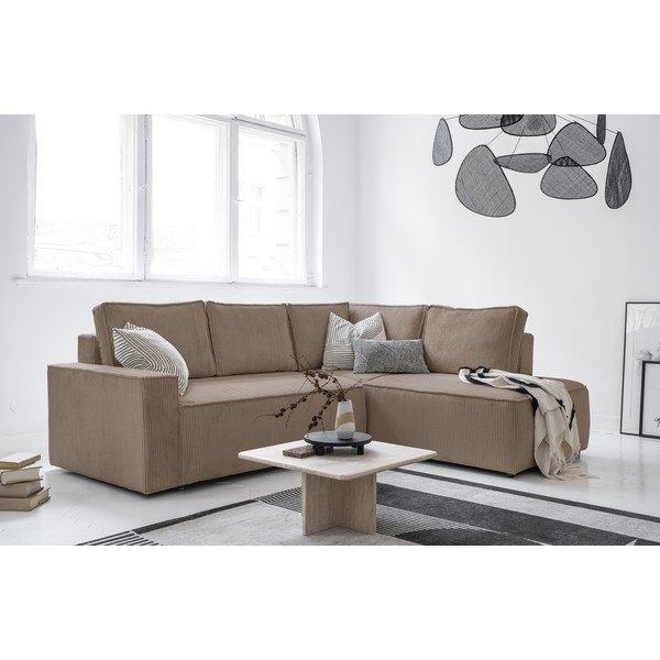 Béžová menčestrová rozkladacia rohová pohovka (pravý roh) Brave Dave – Miuform-image-3