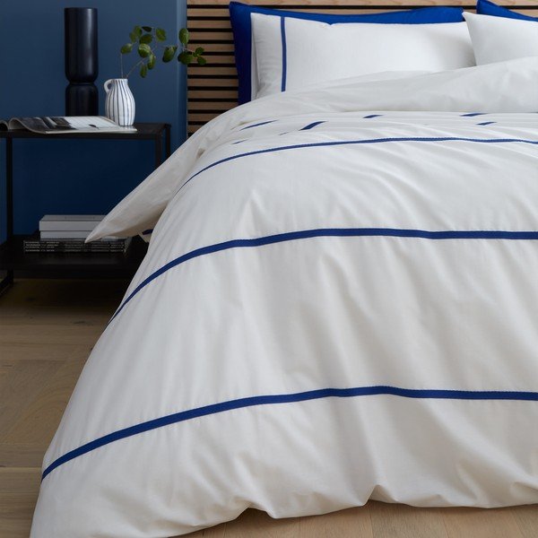 Biele/modré bavlnené obliečky na jednolôžko 135x200 cm Herringbone Trim Stripe – Content by Terence Conran-image-1