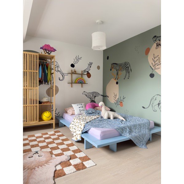 Svetlomodrá dvojlôžková posteľ z borovicového dreva s roštom 140x200 cm Japan – Karup Design-image-4