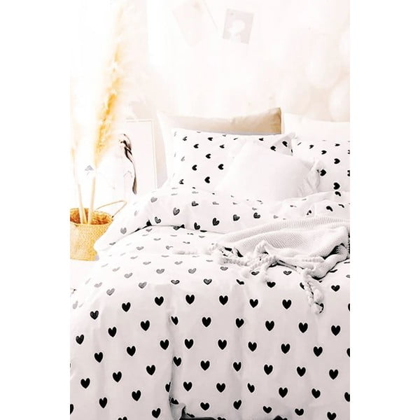 Biele predĺžené obliečky na jednolôžko z bavlny Renforcé s plachtou/3-dielne 160x220 cm Mini Hearts – Mila Home