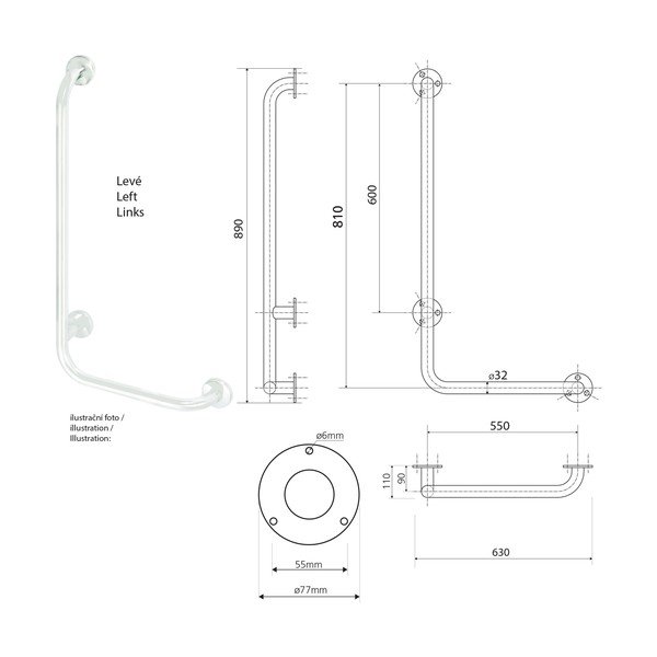 Nástenné madlo do kúpeľne z nehrdzavejúcej ocele 63 cm Handicap Left – Sapho-image-2