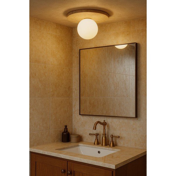 Béžové kamenné stropné svietidlo so skleneným tienidlom ø 12 cm Hilde – Opviq lights-image-3