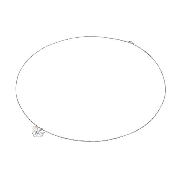 Strieborný náhrdelník s príveskom a perlou Chakra Pearls Butterfly, 70 cm