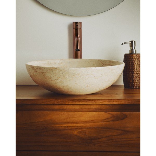 Béžové kamenné okrúhle umývadlo ø 40 cm Darnen – Kave Home-image-1