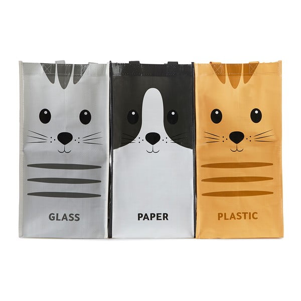 Plastové tašky na triedený odpad v súprave 3 ks 3x20 l Meow – Balvi
