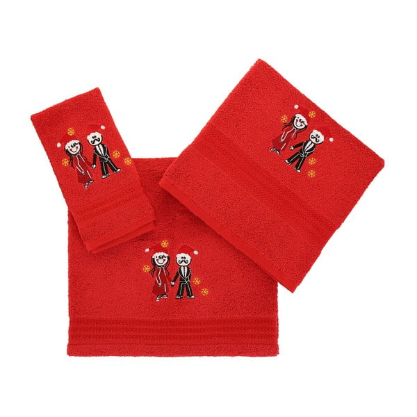 Set červenej utierky, uteráku a osušky z bavlny Cift Red