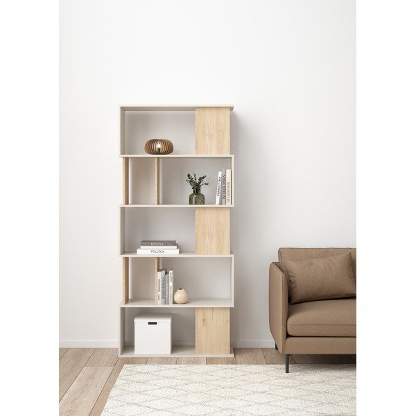 Krémovobiela knižnica v dekore duba 80x173,5x29,5 cm Maze – Tvilum-image-1