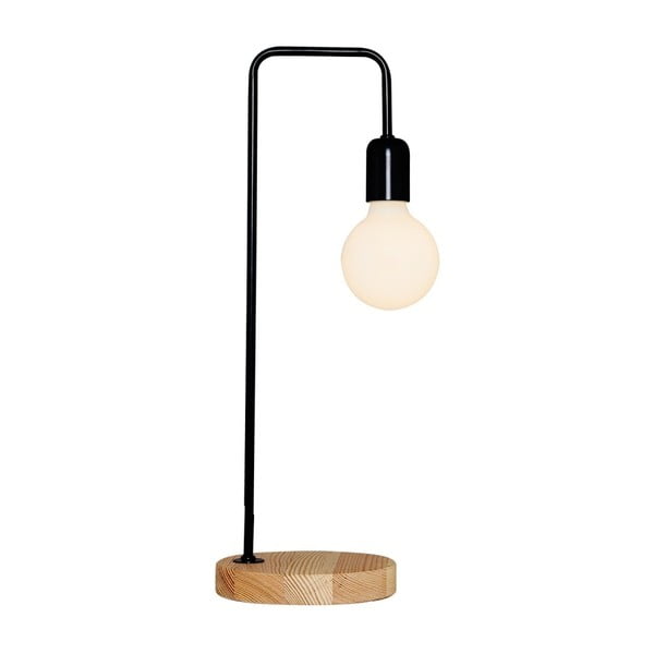 Čierna stolová lampa s dreveným podstavcom Homemania Valetta