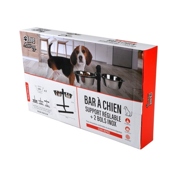 Súprava misiek s podstavcom pre psa z nehrdzavejúcej ocele – Love Story-image-4