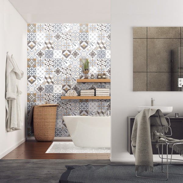 Sada 24 nástenných samolepiek Ambiance Wall Decals Traditional Beige Tiles, 20 × 20 cm