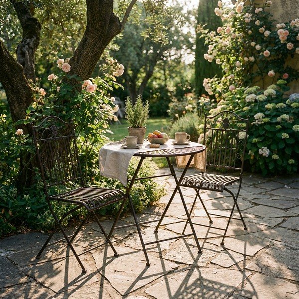 Tmavohnedá kovová záhradná jedálenská súprava pre 2 osoby – Garden Pleasure-image-1
