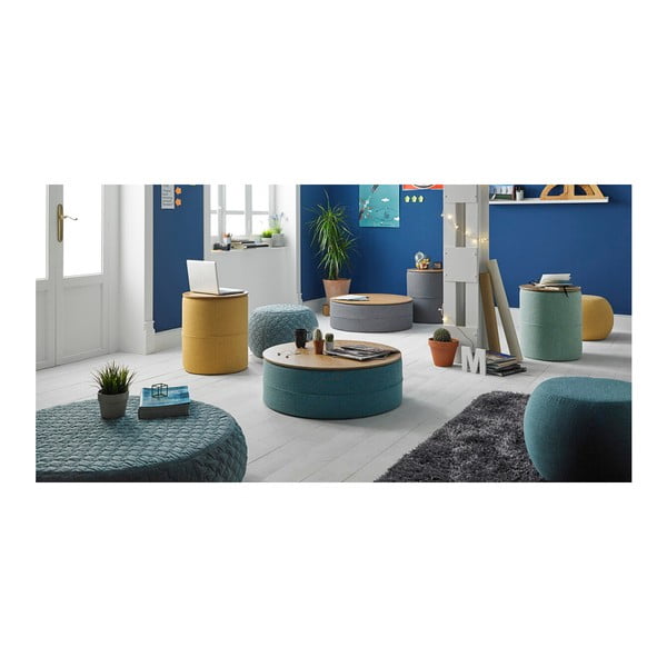 Tyrkysový odkladací stolík s doskou v dekore dubového dreva sømcasa Leo-image-1