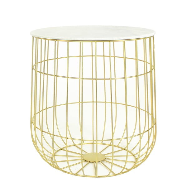 Zlatý kovový stolík s mramorovou doskou HF Living Birdcage, Ø 41,5 cm