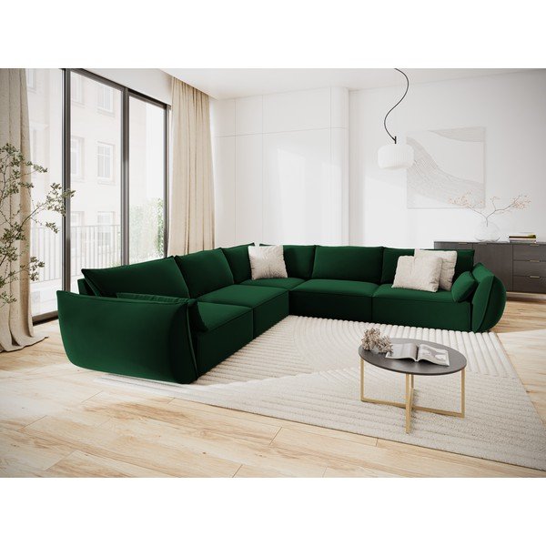 Tmavozelená zamatová rohová pohovka Vanda – Mazzini Sofas-image-1