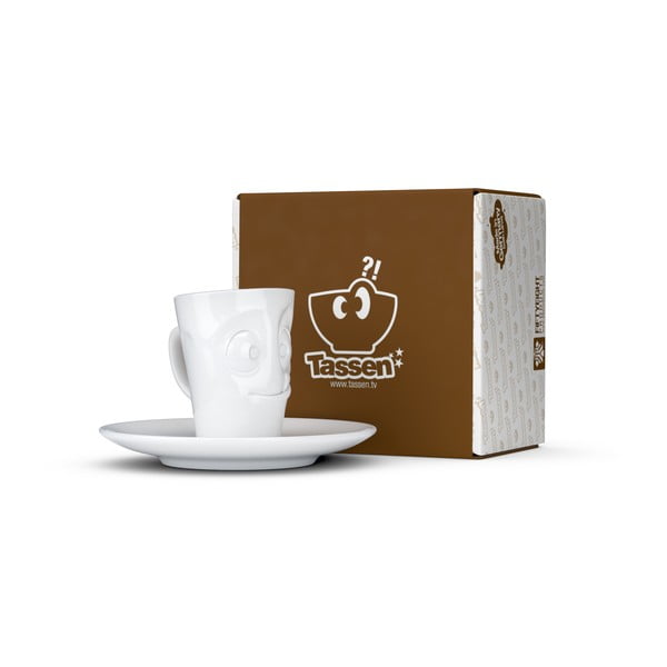 Biela maškrtná porcelánová šálka na espresso s tanierikom 58products, objem 80 ml-image-3