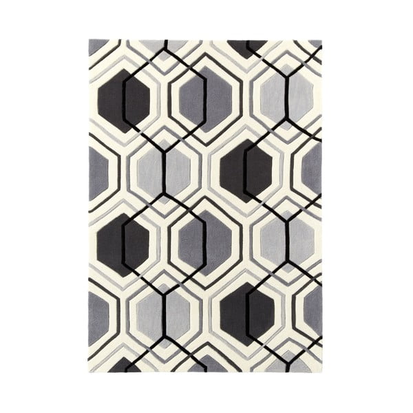 Sivý ručne tuftovaný koberec Think Rugs Hong Kong Hexagon Grey, 90 × 150 cm
