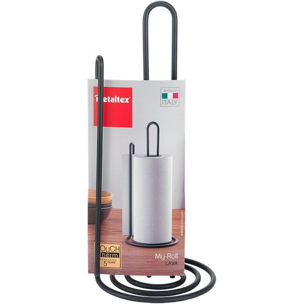 Čierny držiak na kuchynské utierky Metaltex My Roll Lava-image-4