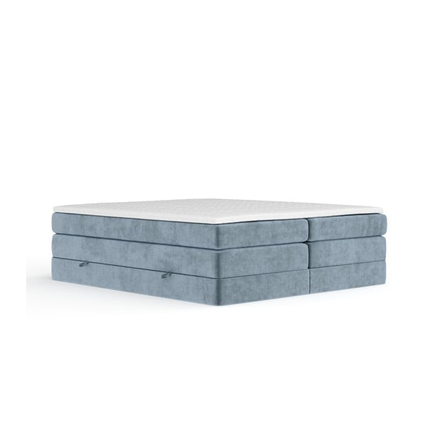 Modrá boxspring posteľ s úložným priestorom/bez čela 200x200 cm Juniper – Maison de Rêve