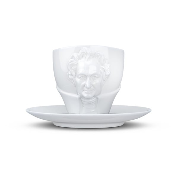 Sada bieleho porcelánového hrnčeka s tanierikom 58products Johann Wolfgang von Goethe