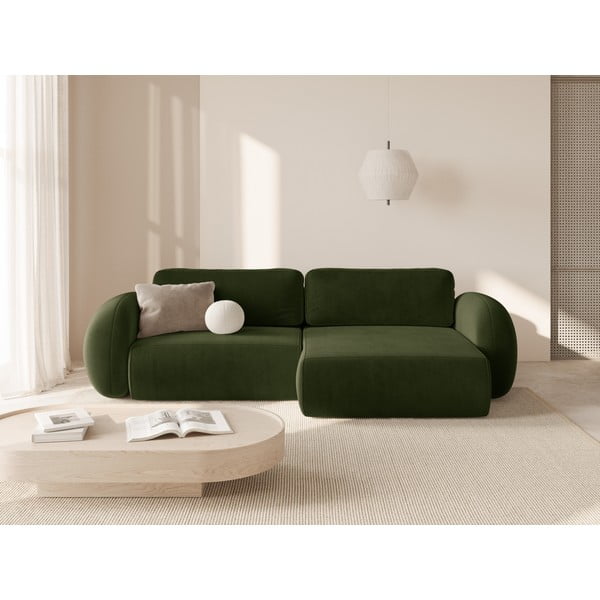 Zelená zamatová rozkladacia/s úložným priestorom rohová pohovka Tonale – Cosmopolitan Design-image-1