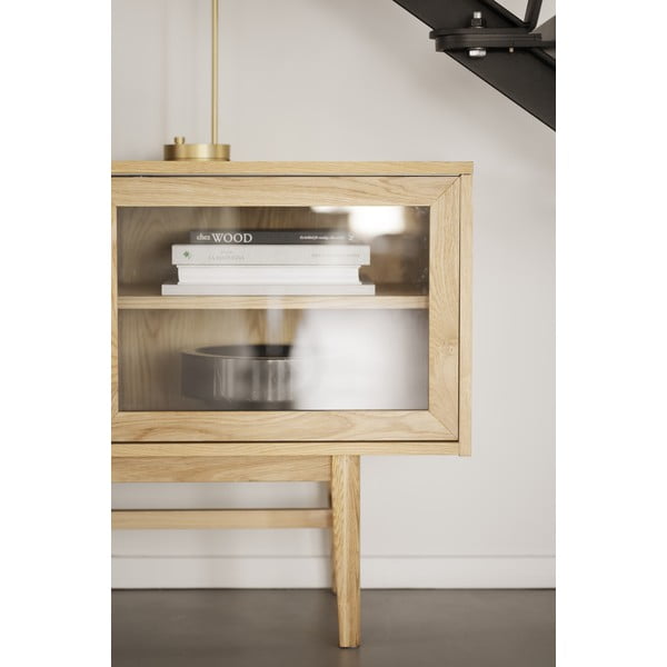 Vitrína v dekore duba s posuvnými dverami v prírodnej farbe 170x75 cm Hazelton – Rowico-image-3